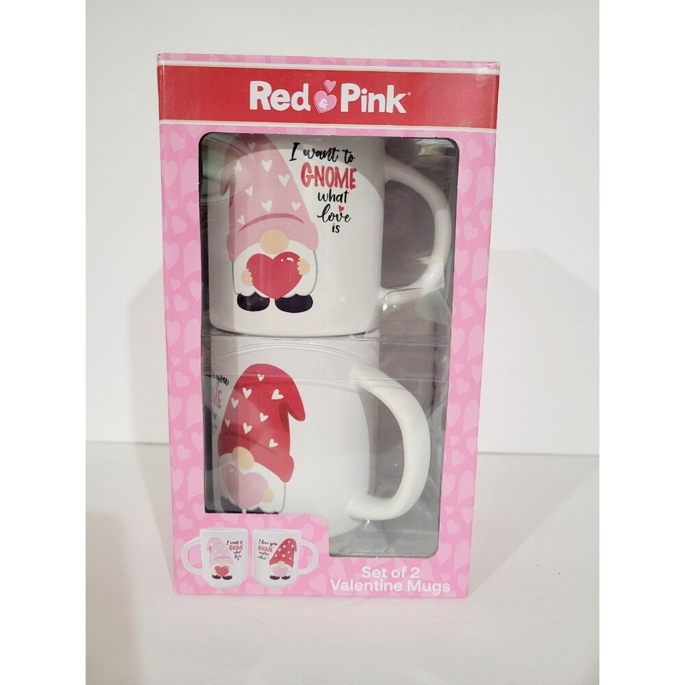 Stackable two valentine gnome message printed coffee mug set